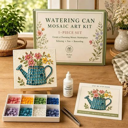 🌿 Watering Can Mosaic Art Kit | Beginner-Friendly Floral DIY Craft with Vibrant Mosaic Beads & Sturdy Display Base ✨
