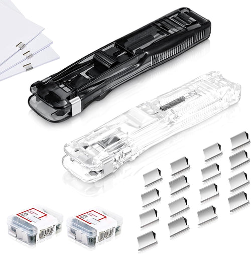 2 Pcs Portable Binder Clip Stapler, with 100 Pcs Small Binder Clips, Non-Destructive Paper Clam Dispenser for Office, Home, School