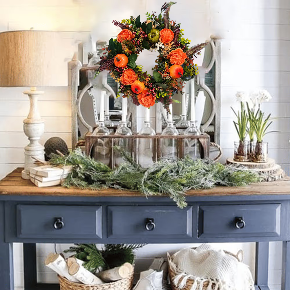 💖Fall Peony And Pumpkin Wreath - Year Round Wreath