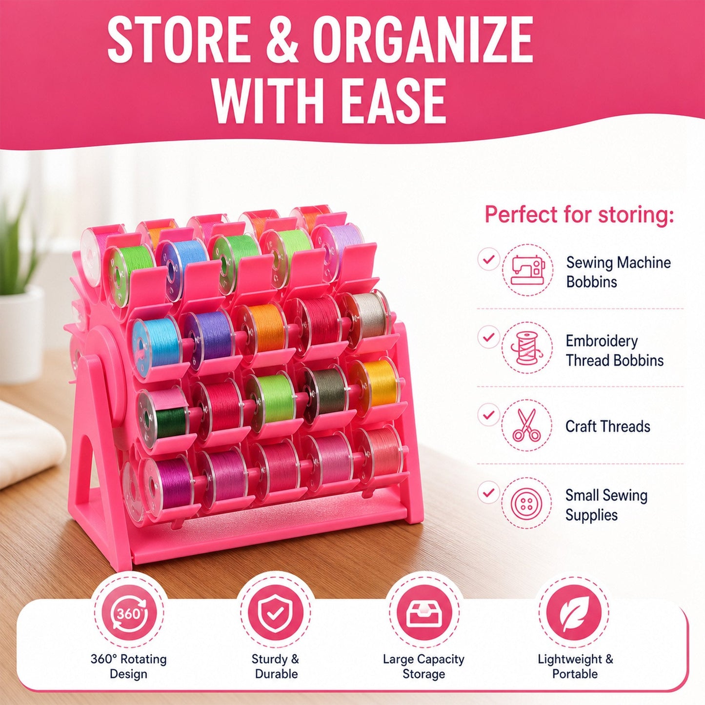 🔥 Last Day 49% OFF - 🧵 Rotating Bobbin Thread Organizer
