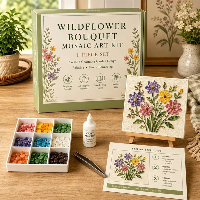 🌿 Watering Can Mosaic Art Kit | Beginner-Friendly Floral DIY Craft with Vibrant Mosaic Beads & Sturdy Display Base ✨