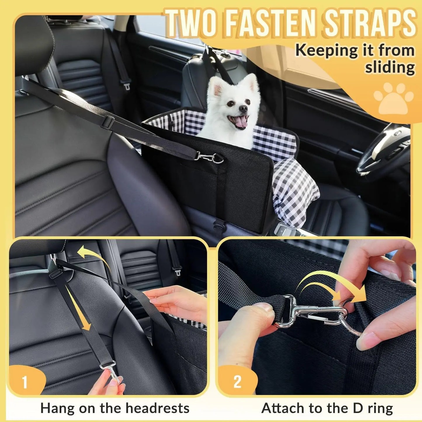 Center Console Dog Car Seat for Small Dogs & Cats with Safety Leash & Cushion