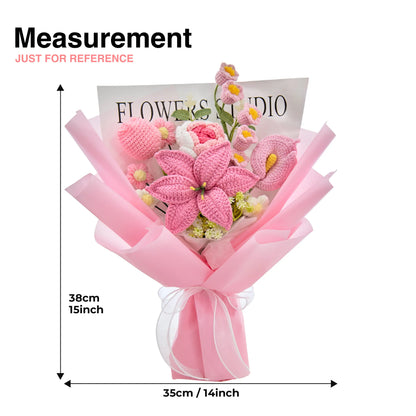 Mother’s Day Gift🌺 Pink Crochet Lily Rose Tulip Bouquet