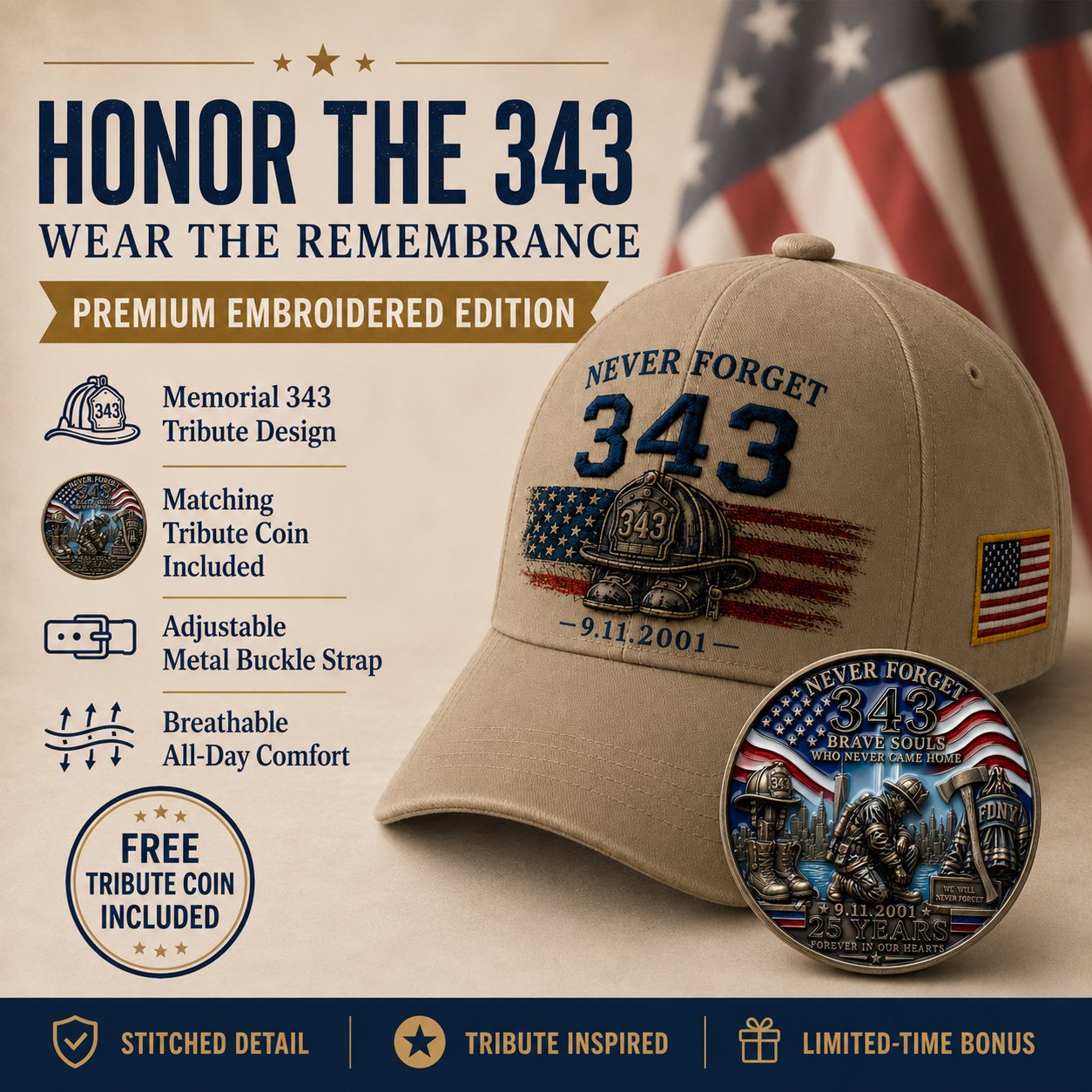 🧢Never Forget 343 Memorial Cap 🎁 Limited-Time Price Cut Available Now