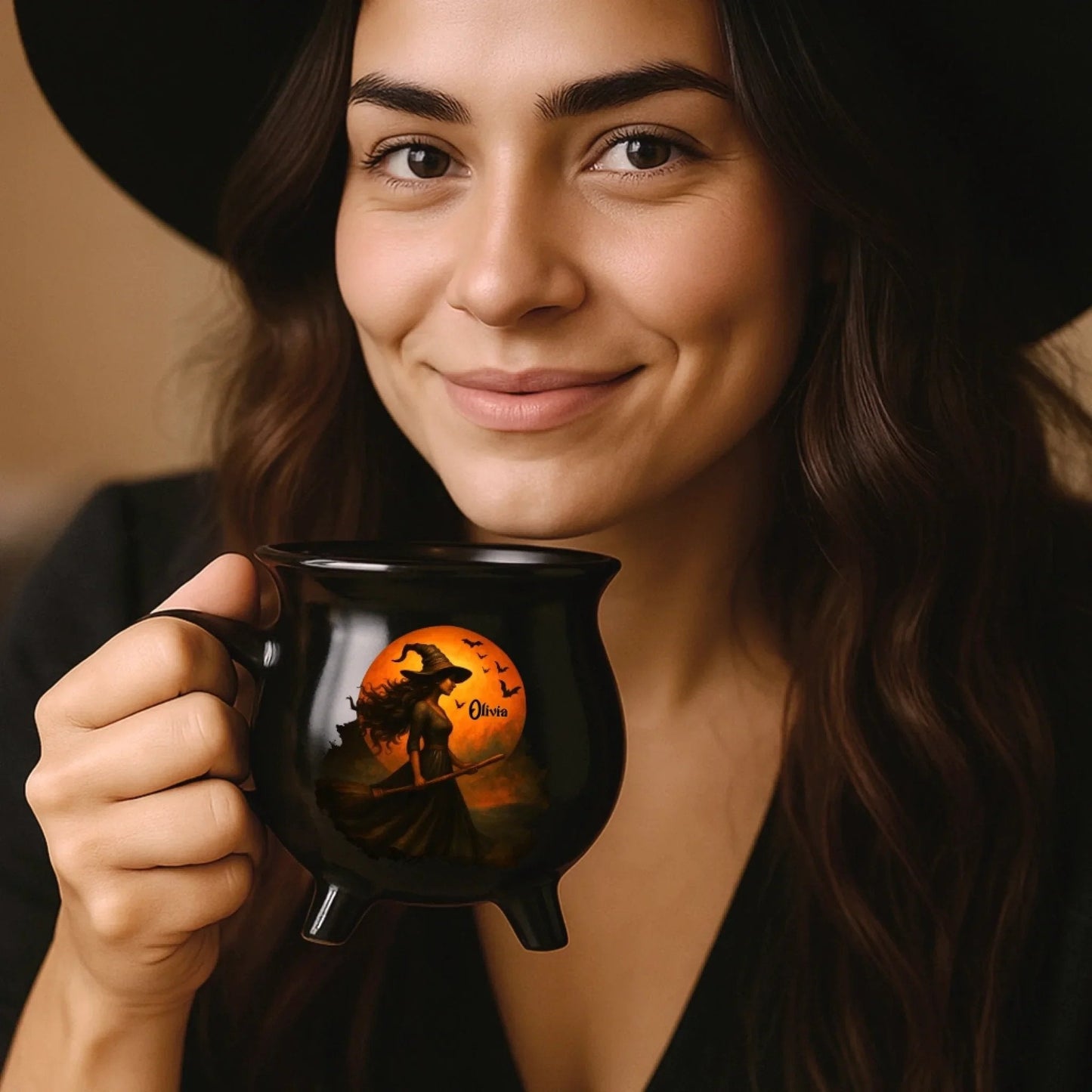 🎉Custom Witch Cauldron Coffee Mug - Personalized Halloween Witchy Gifts For Besties, Sisters, BFF, Family, Yourself - Witching You A Wicked Brew