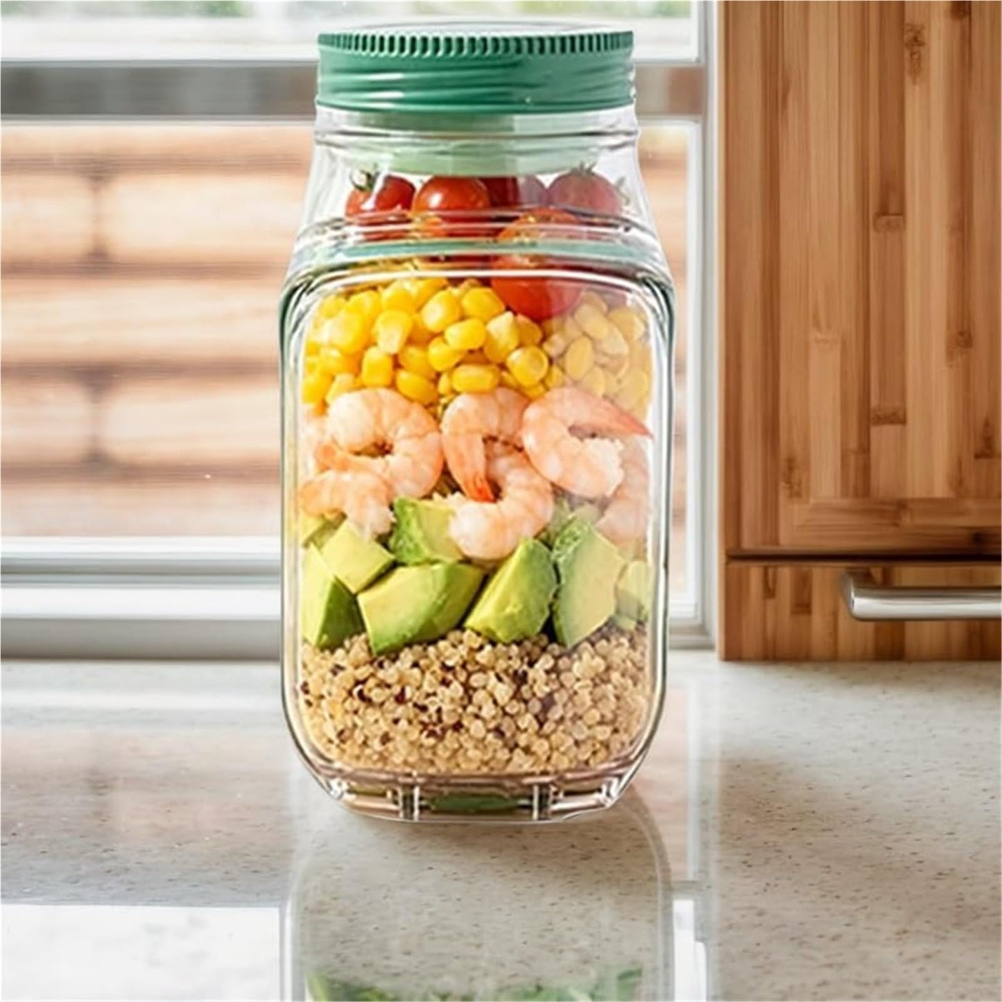 Hot Sale 60% OFF Salad Pod – Leakproof Mason Jar Style Salad Container with Side Hatch Bowl Design