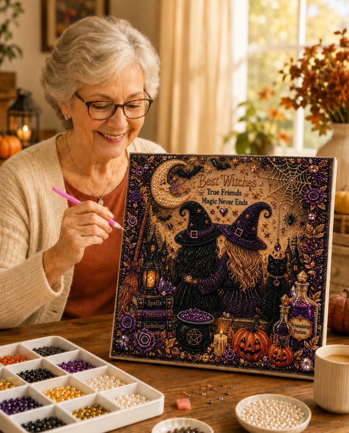 🔥Last Day 49% OFF - 👻 Cute Ghosts Pumpkins 3D Pearl Mosaic Art Kit Halloween Decor (No Mess, Beginner), Age 8+