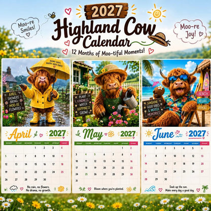🤣🐂2027 Funny Highland Cow Wall Calendar | A4 Hanging Calendar