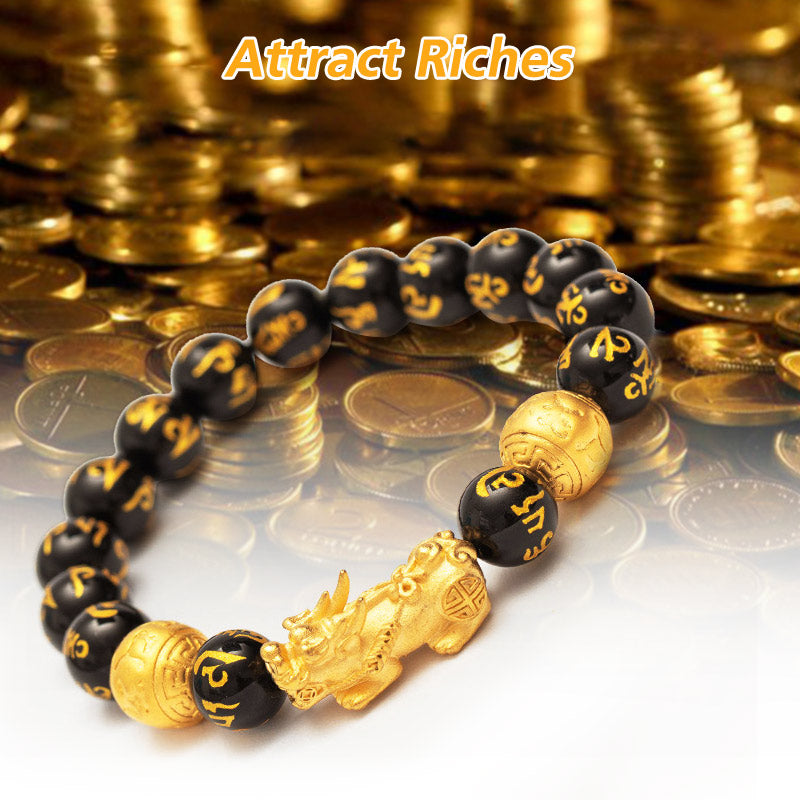 Black Onyx Om Mani Padme Hum Beads Pixiu Bracelet