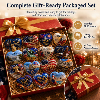 🇺🇸 America 250th Anniversary Commemorative Heart Ornament Collection | 15-Piece Patriotic Keepsake Set🎁Buy 2 Free Shipping