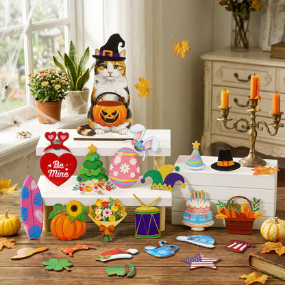 🐾 Interchangeable Seasonal Animal Wooden Decor Set