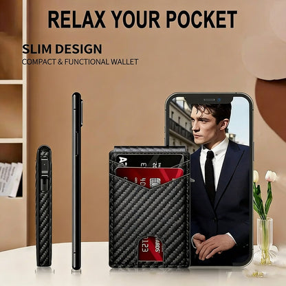 💥🎁 Slim Wallet for Men with Pop-Up Aluminum Case, RFID Blocking  Minimalist Leather Bifold Card Holder