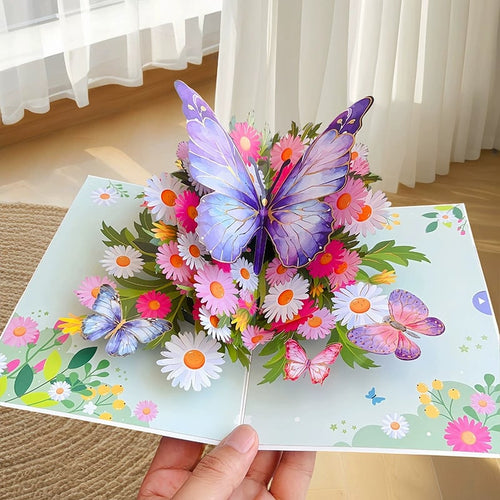 🦋 Vibrant 3D  Butterfly & Daisy Pop-Up Greeting Card！🦋 Open It—and Watch a Butterfly Garden Come to Life!