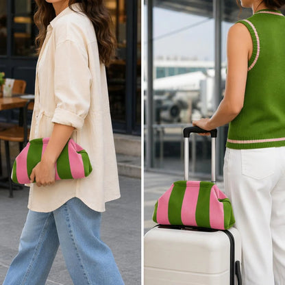Women's Striped &amp; Diamond Dot Cloud Handbag – Lightweight Clip-Top Crossbody Bag for Everyday Style 👜