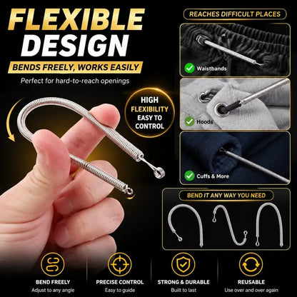 🔥49% OFF 2Pcs Flexible Drawstring Threading Tool 🧵 Bendable Metal Spring Threader for Hoodies Pants Shoelaces