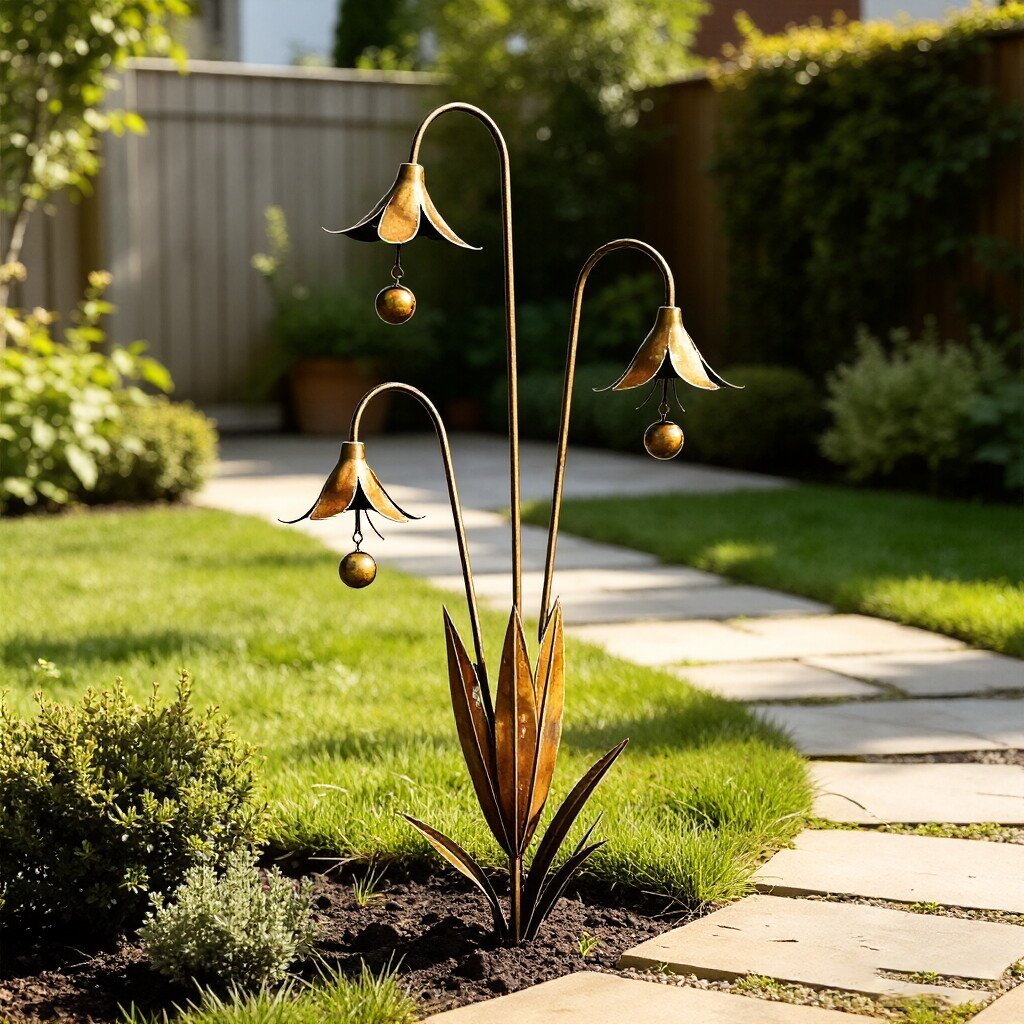 🏡Flamed Copper Three Calla Lilies Garden Stake with Bells