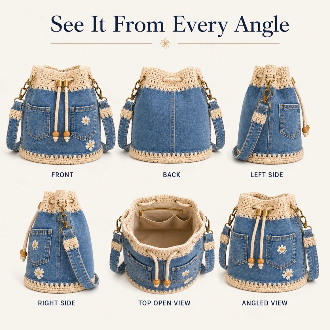 🔥HOT SALE 50% OFF✨👜Denim Crochet Bucket Bag