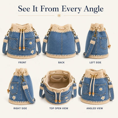 🔥HOT SALE 50% OFF✨👜Denim Crochet Bucket Bag