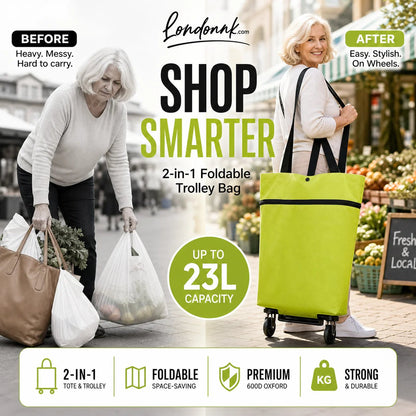 🛒 2-in-1 Foldable Rolling Shopping Cart – 49% OFF, 23L Capacity & Easy on Your Hands