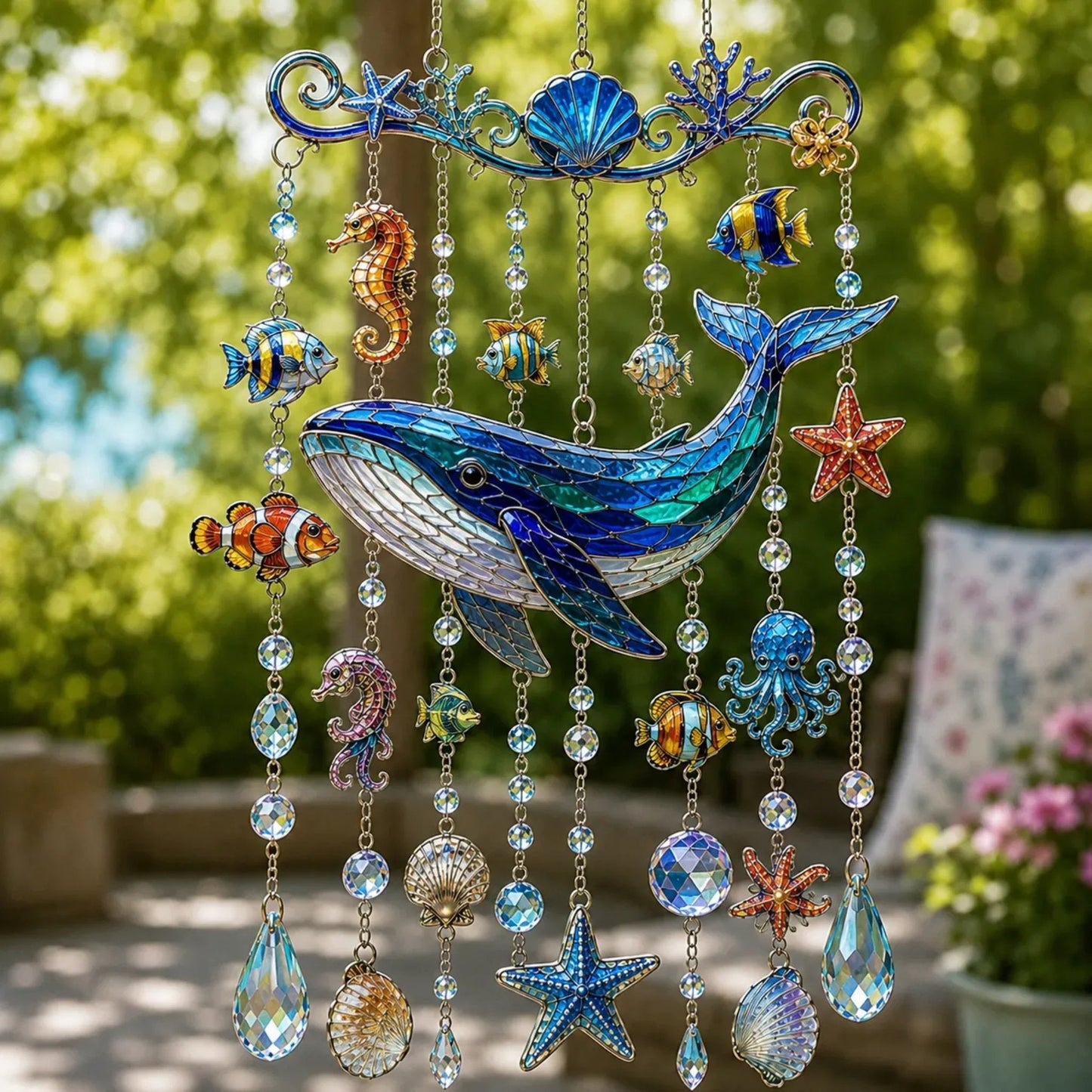 🐋 Ocean-Themed Crystal Wind Chime – Bring the Ocean Glow to Your Garden