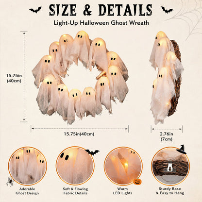 Light-Up Halloween Ghost Wreath