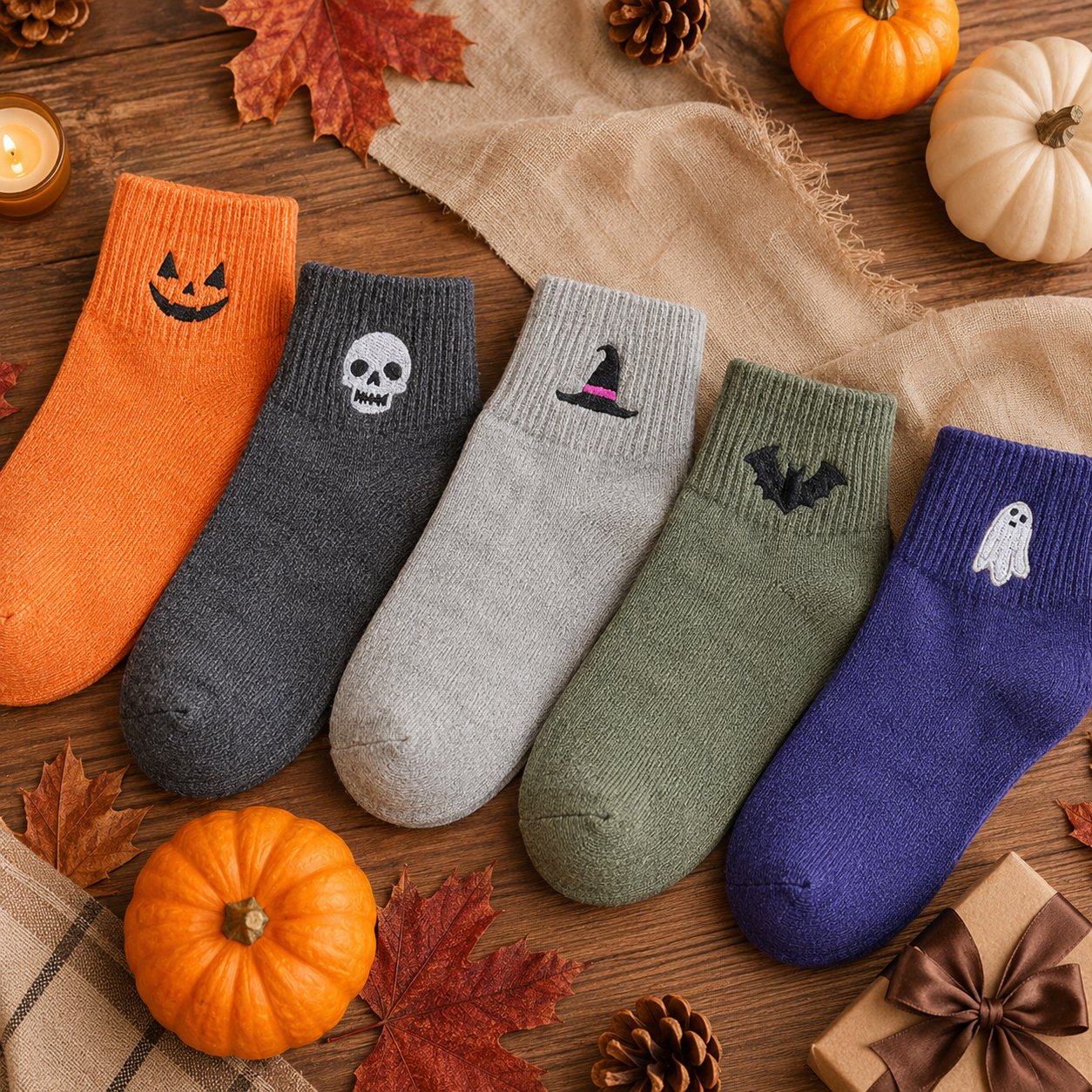 🎃 Viral Halloween Embroidered Crew Socks – Cute Spooky Knit Socks | 100% Cotton✨