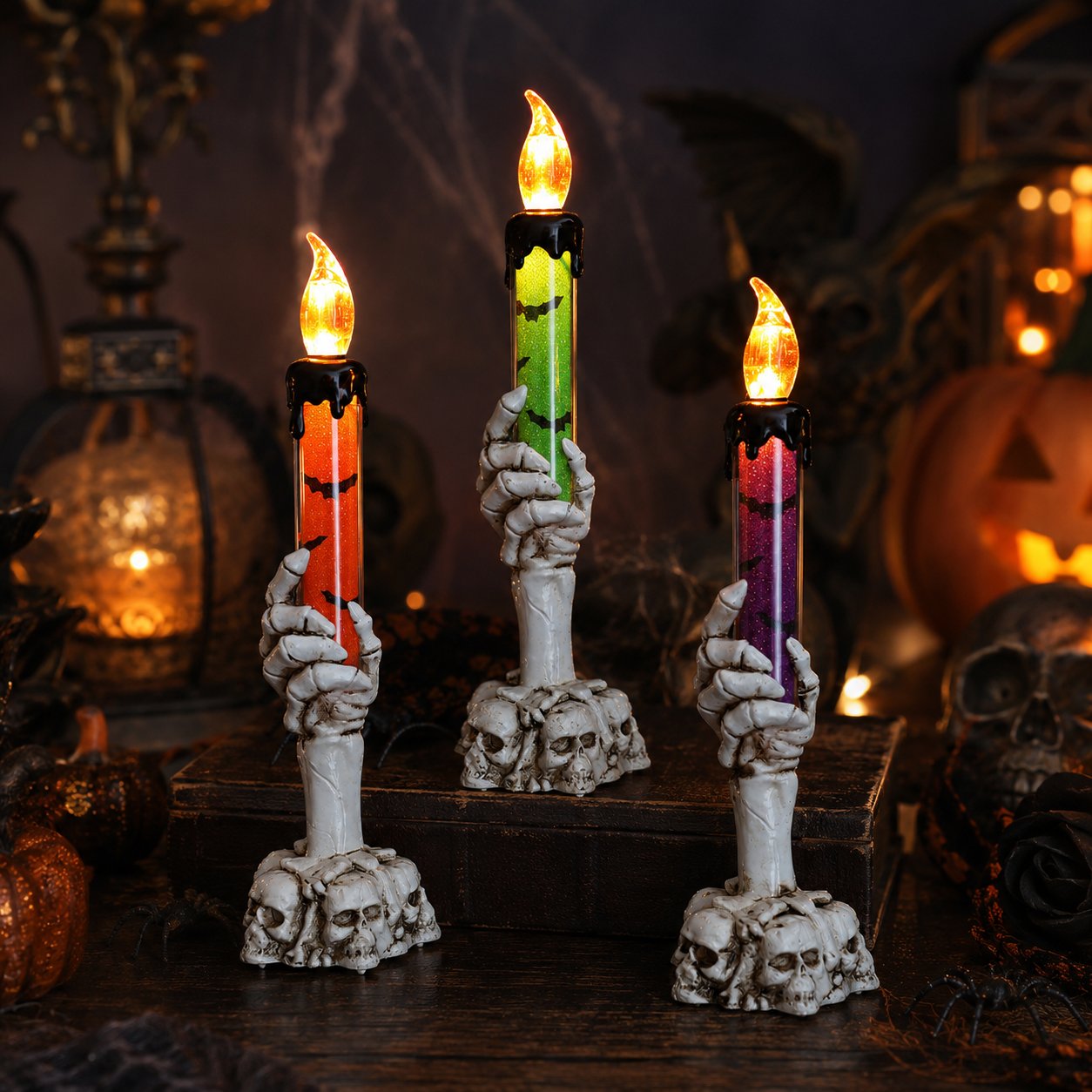 🎃 HOT SALE 50% OFF - Halloween Skeleton Skull Hand LED Glitter Candle Light Set🔥🔥🔥