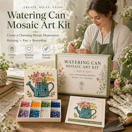 🌿 Watering Can Mosaic Art Kit | Beginner-Friendly Floral DIY Craft with Vibrant Mosaic Beads & Sturdy Display Base ✨