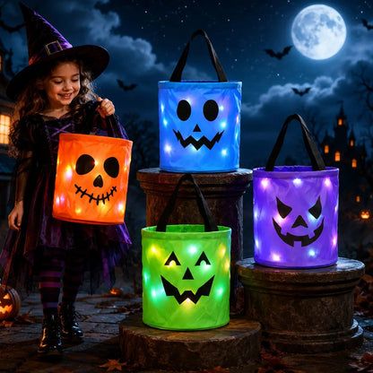 👻 Glow-in-the-Dark Halloween LED Candy Basket  Bags🎃5 Pack Pumpkin Trick or Treat Bags with Glow Lights for Kids, Parties & Halloween Decorations