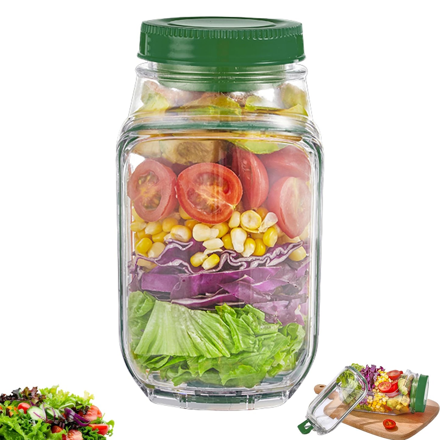Hot Sale 60% OFF Salad Pod – Leakproof Mason Jar Style Salad Container with Side Hatch Bowl Design