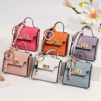 Mini Square Bag Pendant Keychain - High Quality Leather with Colorful Strap
