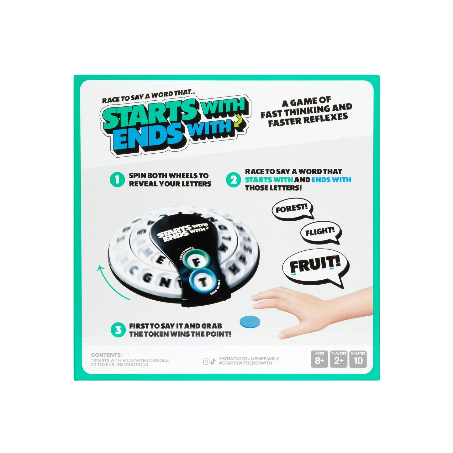 Starts With Ends - The Fast Paced Word Game Your Family Games Collection Has Been Missing. Spin The Letter Wheels and Race to Shout the Word – Includes 1 Spinner Device and 20 Tokens.