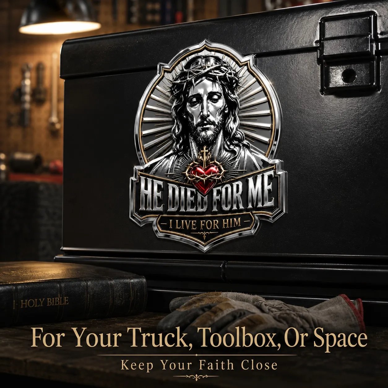 ❤️He Died For Me 3D Metal Emblem ✝️ | Waterproof • No Fade • No Rust • Adhesive & Magnetic (2-in-1) 🧲