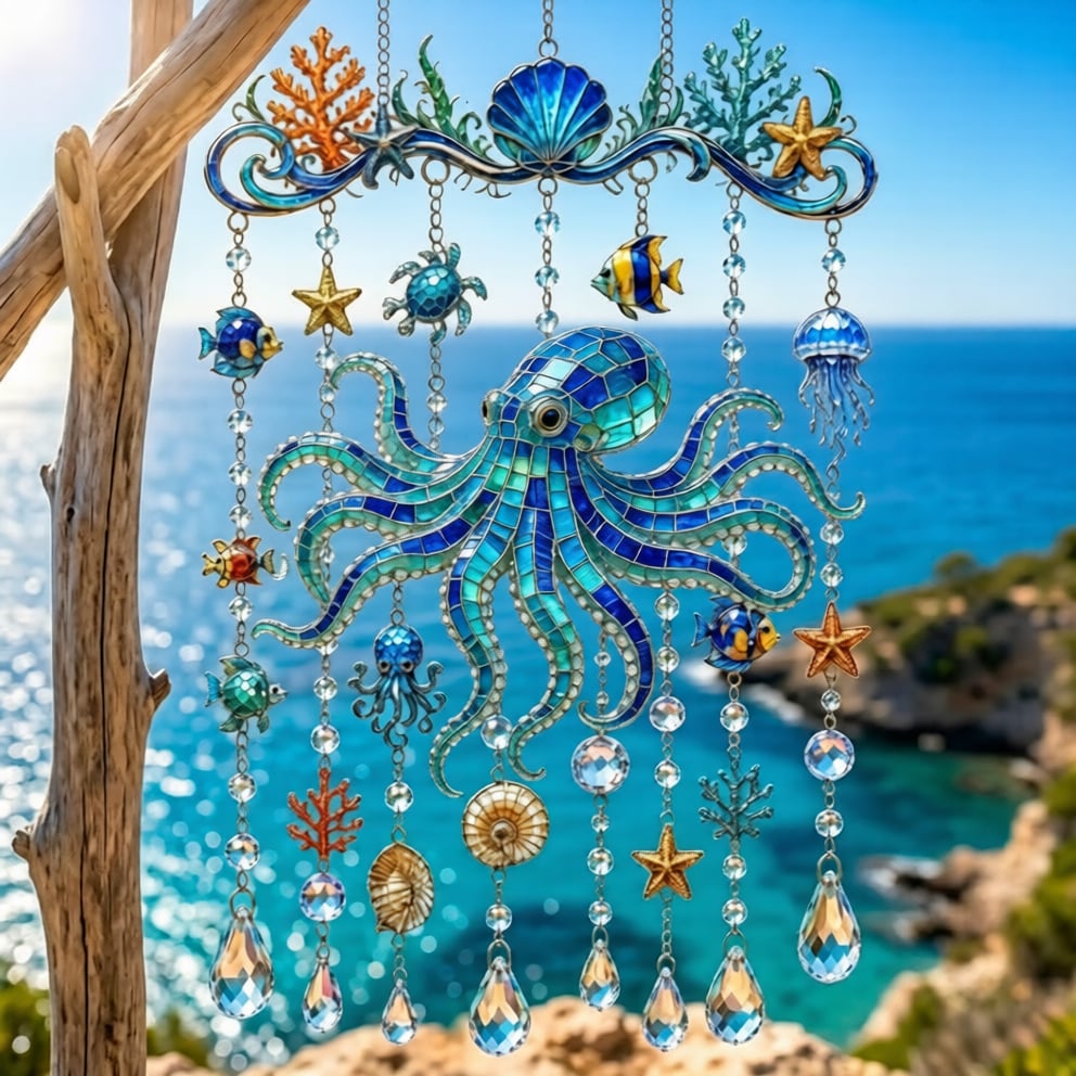 🐋 Ocean-Themed Crystal Wind Chime – Bring the Ocean Glow to Your Garden