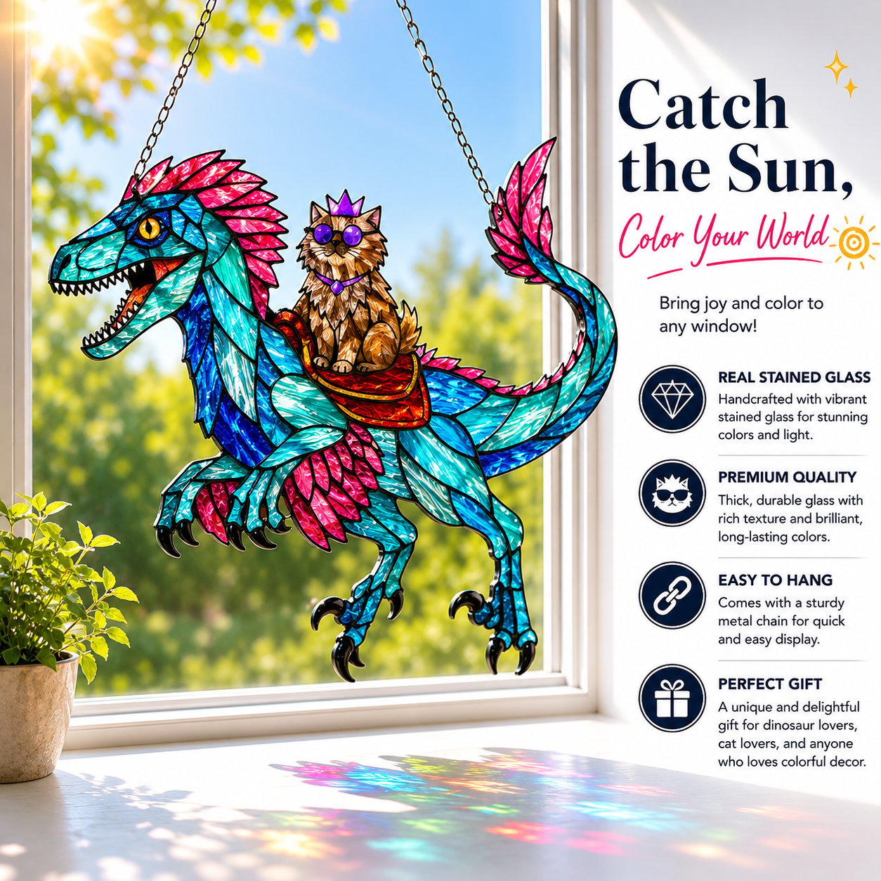 🔥Last Day 57% OFF – 🐉🐱 Princess Donut & Mongo Stained Glass Suncatcher | Dungeon Crawler Carl Window Hanging ✨