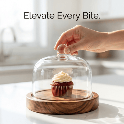 🍰 Mini Glass Dessert Dome with Wooden Base