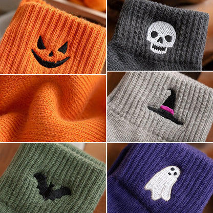 🎃 Viral Halloween Embroidered Crew Socks – Cute Spooky Knit Socks | 100% Cotton✨