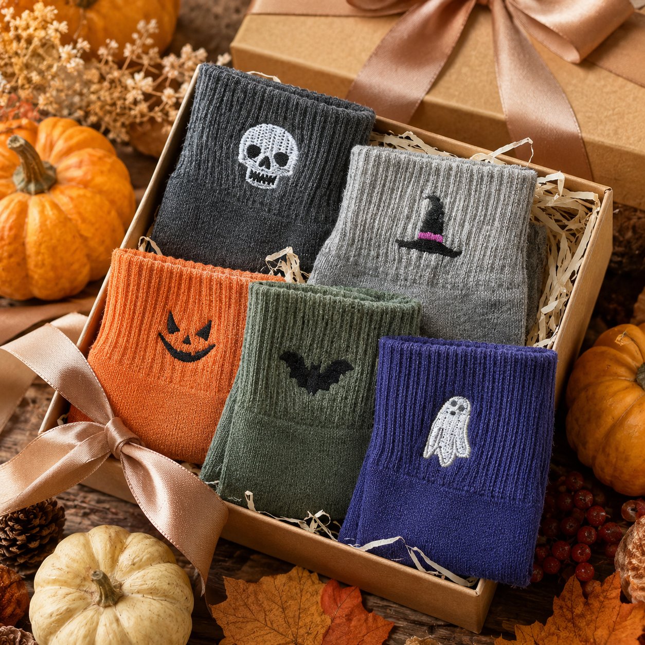 🎃 Viral Halloween Embroidered Crew Socks – Cute Spooky Knit Socks | 100% Cotton✨
