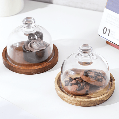 🍰 Mini Glass Dessert Dome with Wooden Base