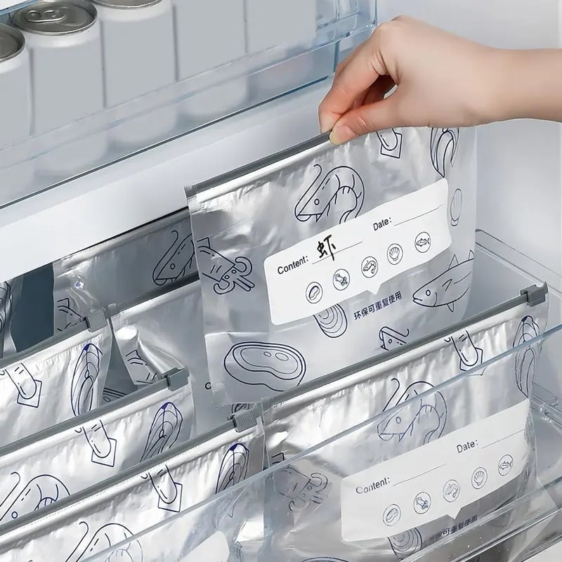 2026 New Resealable Vacuum Zipper Pouches for Food, Stand Up Foil Sealable Bags with Label and Zip Lock for Vegetable Fruit Meat