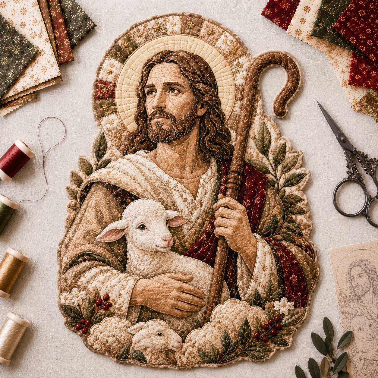 ✝️🧵 Premium Handmade Patchwork Jesus DIY Kit | High-Quality Layered Fabric with Stitched Details DIY Handmade Devotional Decor 🕊️✨