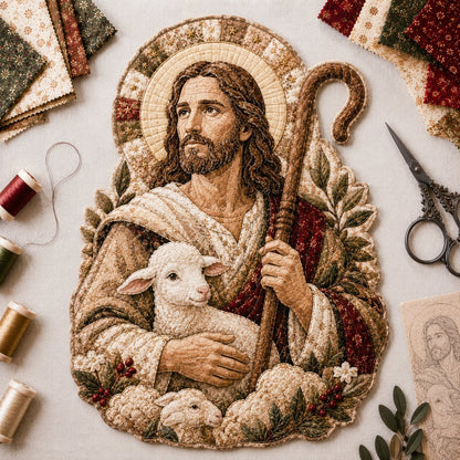 ✝️🧵 Premium Handmade Patchwork Jesus DIY Kit | High-Quality Layered Fabric with Stitched Details DIY Handmade Devotional Decor 🕊️✨