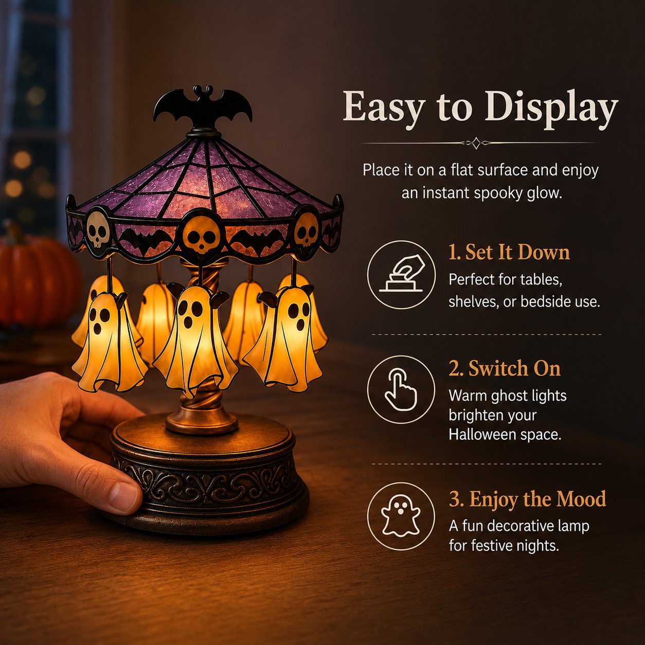 🔥 Hot Sale 50% OFF 🎠 Ghost Carousel Motion Night Light – Cozy Halloween Glow🎃
