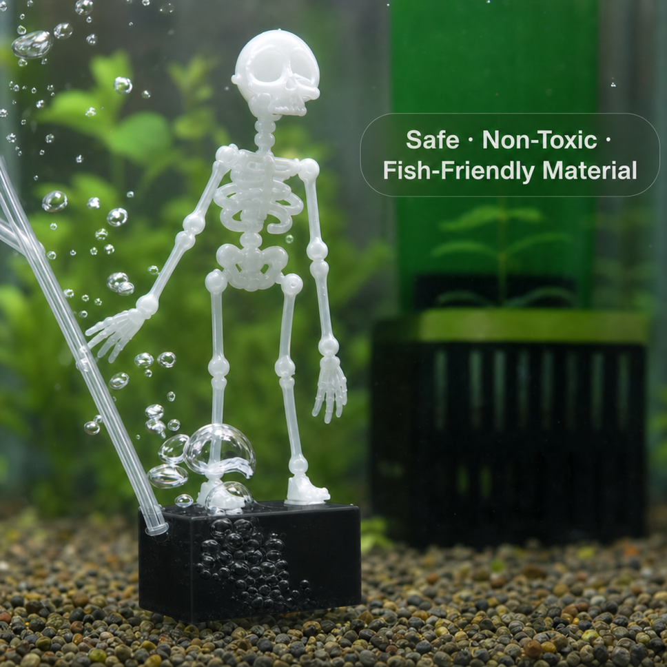 💀Action Skeleton Aquarium Ornament — Air-Driven Moving Skeleton Fish Tank Bubbler Decoration for Fresh & Saltwater Aquariums