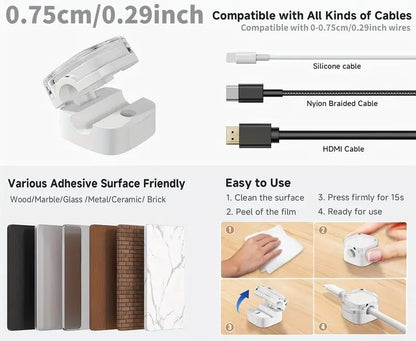 Magnetic Cord Organizer – 6 Pack Wall Mounted & Desktop Cable Holder, Simple Cable Management,Keep Cables in Place on Desk & Wall