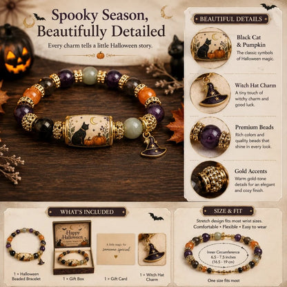 🔥HOT SALE 50% OFF👻Limited Edition 2026 Halloween Black Cat Pumpkin Beaded Bracelet Gift Set🎁