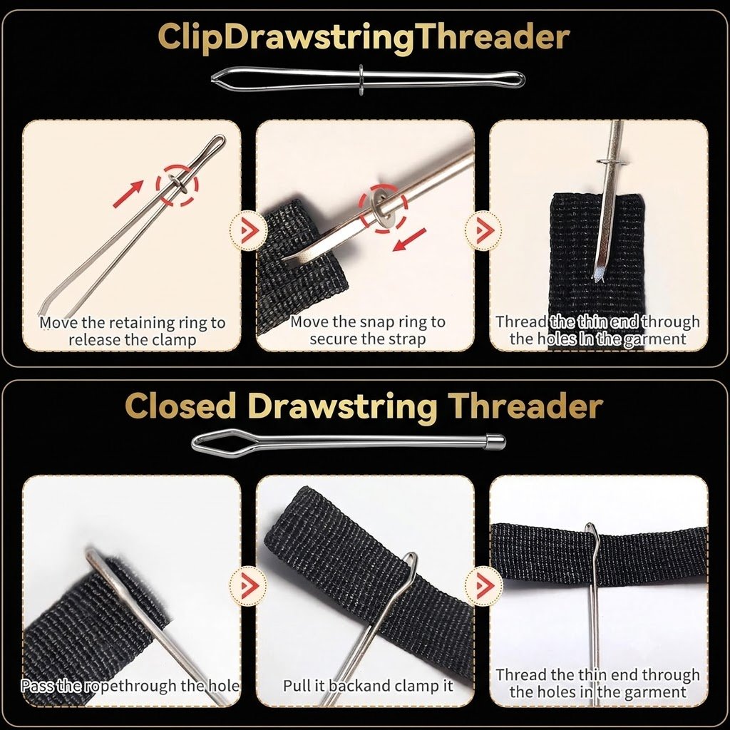 🔥49% OFF 2Pcs Flexible Drawstring Threading Tool 🧵 Bendable Metal Spring Threader for Hoodies Pants Shoelaces