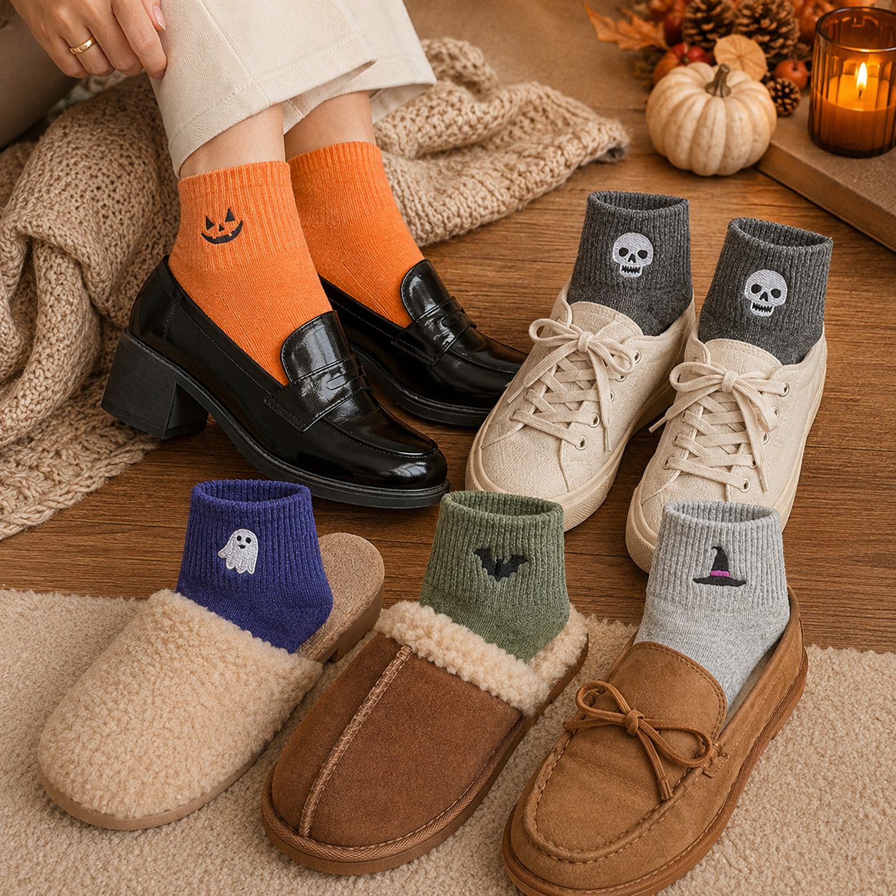 🎃 Viral Halloween Embroidered Crew Socks – Cute Spooky Knit Socks | 100% Cotton✨