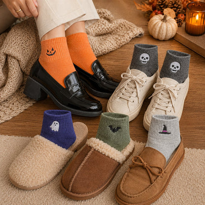 🎃 Viral Halloween Embroidered Crew Socks – Cute Spooky Knit Socks | 100% Cotton✨
