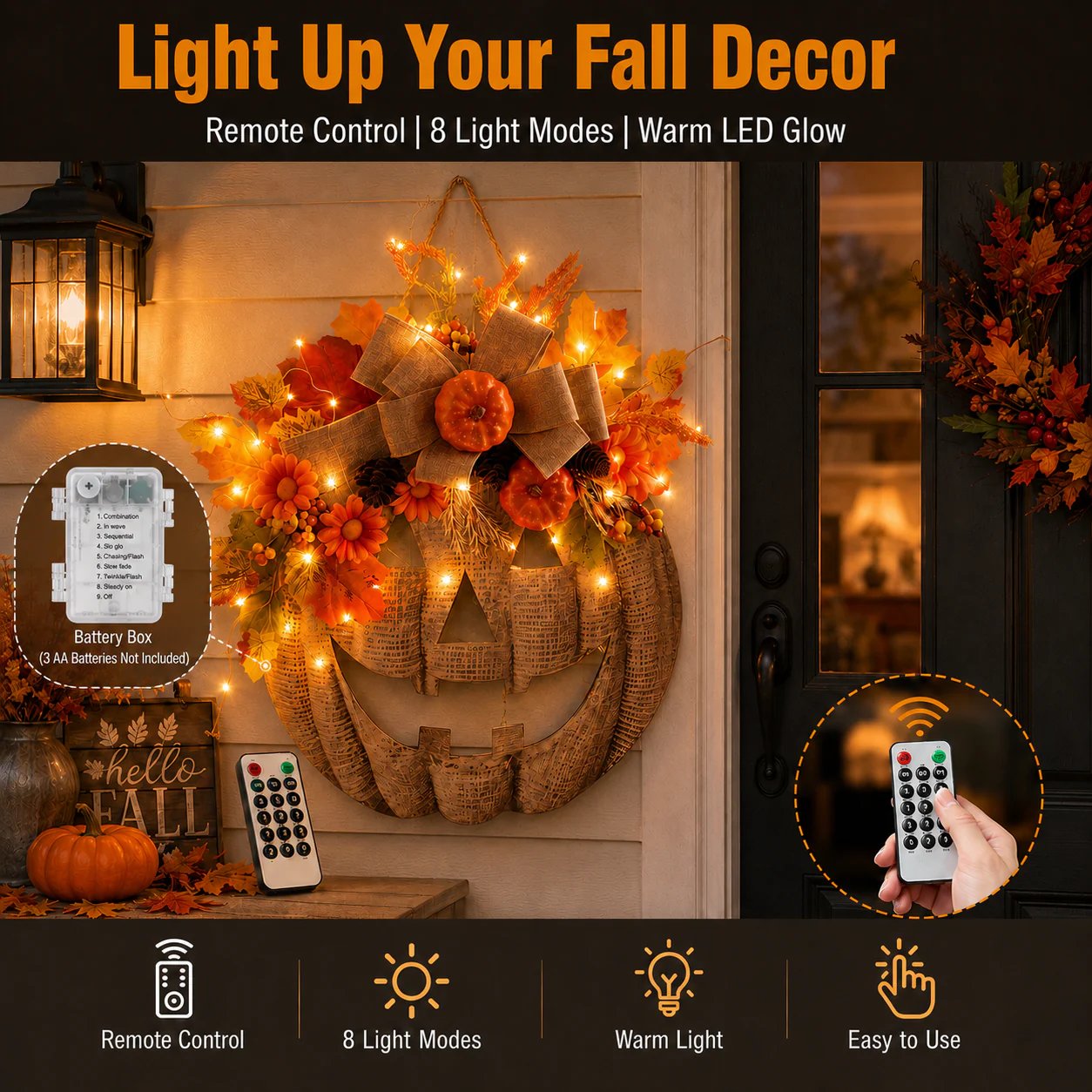 ⚡Hot Sales 49% OFF🎃✨ Lighted Burlap Pumpkin Wreath